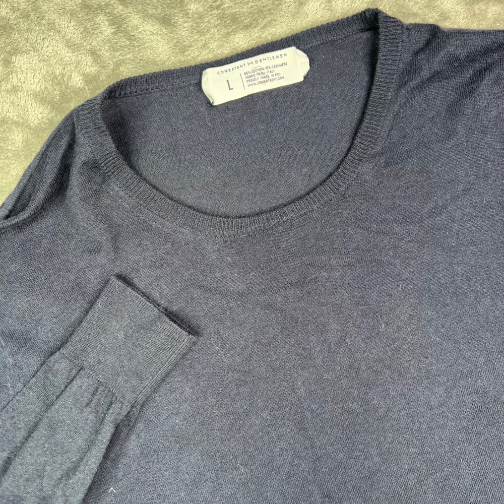 Combatant Gentlemen Crewneck Sweater Mens L Navy Blue Solid Cotton Cashmere Knit